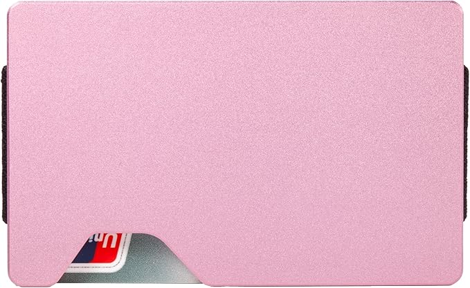 Carbon Fiber Minimalist Wallet for Men Credit Card Holder Money Clip & Cash Strap Slim RFID Mens Wallets(Matte Pink)