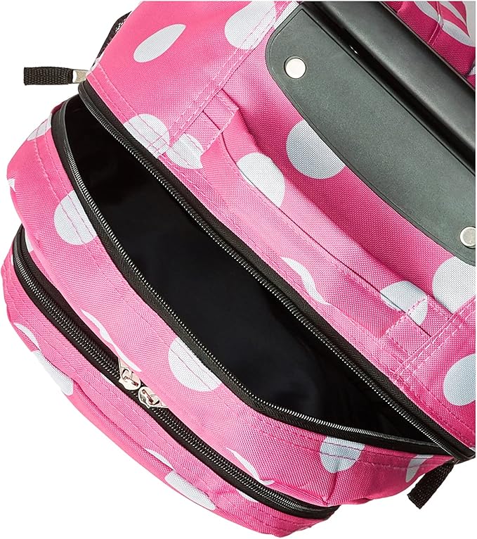 Rockland Double Handle Rolling Backpack, Pink Dots, 17"