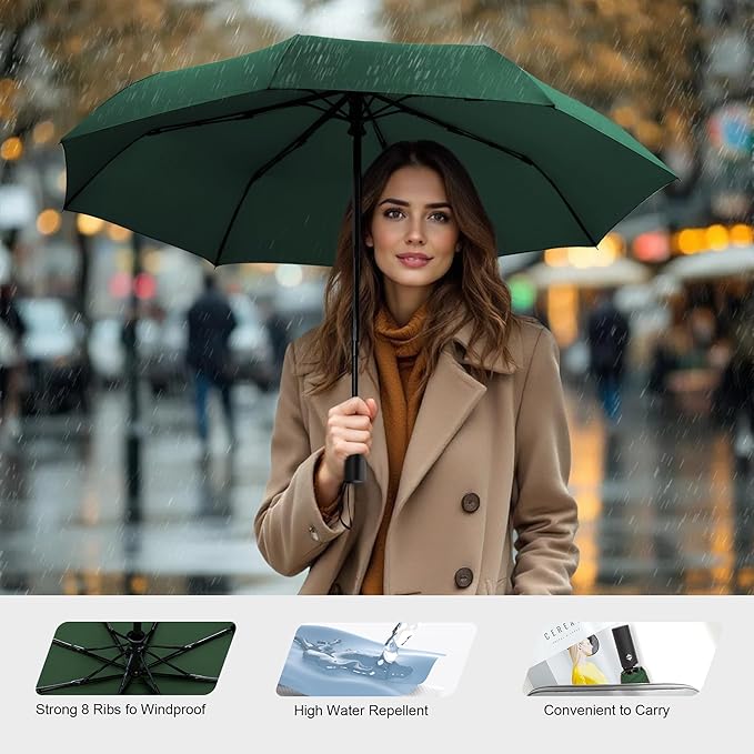SoulRain Travel Umbrella - Compact Umbrella for Rain - Perfect Large Auto Folding Umbrella - Ideal Car umbrella, Small umbrella, and Travel Companion