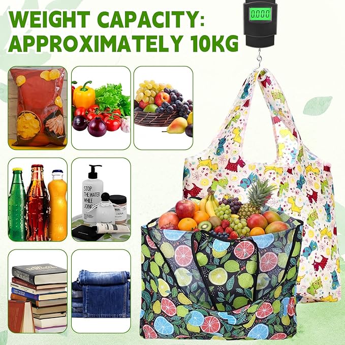 Paterr 50 Pack Reusable Foldable Grocery Bags 10 Patterns Bulk Shopping Totes Pocket Size Bags for Supermarket