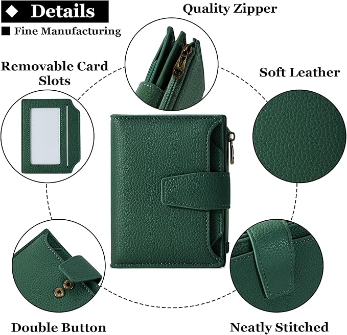 Airkit Small Wallet Women RFID Blocking Soft Leather Bifold Compact Card Holder Wallet for Women with Zipper Coin Pocket 4 ID Window