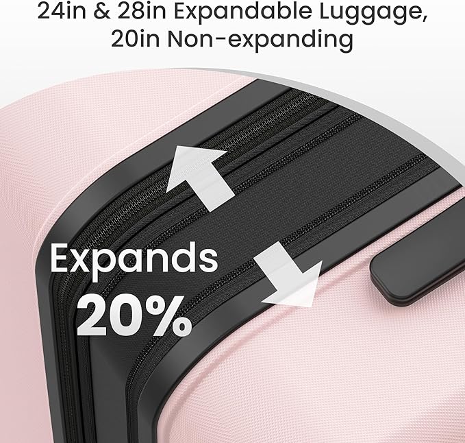 SHOWKOO Luggage Sets 3 Piece Expandable 100% PC Durable Hardshell Suitcase with Wheels TSA Lock Lightweight Luggage Pink