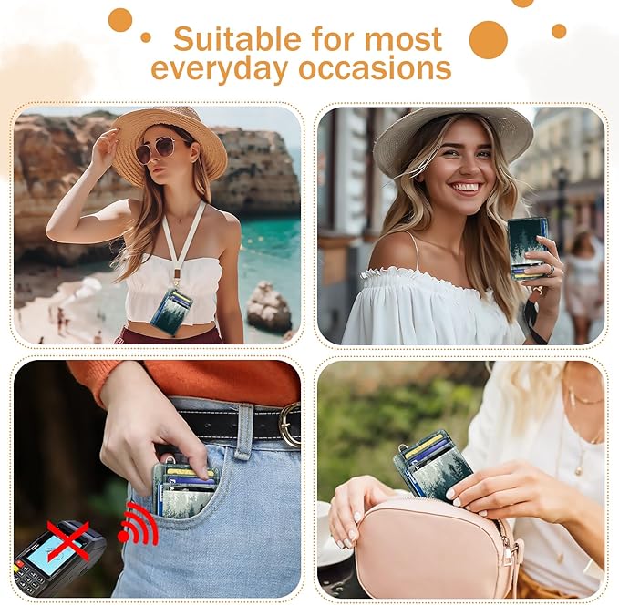 Yonlevres Credit Card Holder Slim Wallet, Forest RFID Wallet Women Front Pocket Small Card Holder, Travel Cute Funny Thin Card Case ID Window PU Leather RFID Blocking Card Organizer Gifts Girls Ladies