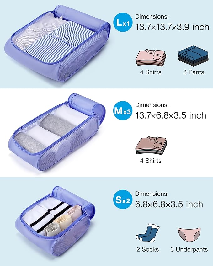 BAGSMART Keep Shape Packing Cubes for Travel, 6 Set Travel Cubes for Packing, Lightweight Suitcase Organizer Bags Set for Travel Essentials