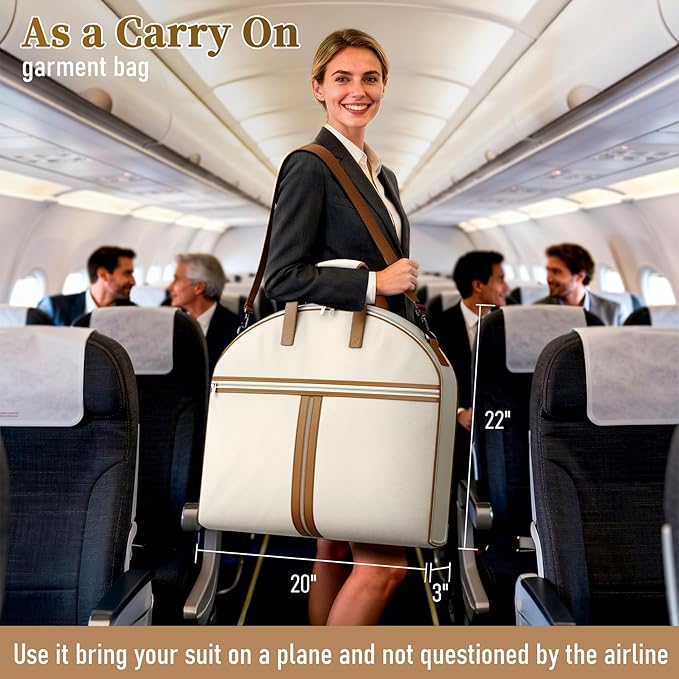 MISSLO Carry on Garment Bags for Travel for Women 56" Foldable Dress Bag with Large Pockets Bag Suit Luggage Garment Bag with Shoulder Strap for Business, Wedding, Hanging Clothes, Beige