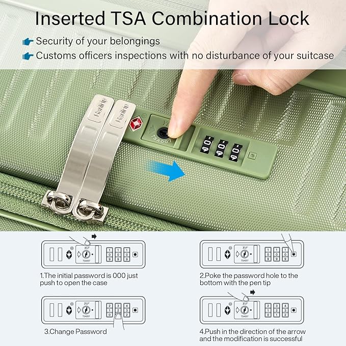 20 Inch Carry on Luggage 22x14x9 Airline Approved Hard Shell Suitcases with Wheels, Top Opening Expandable Carry on Luggage with Cup Holder Small Rolling Suitcase with Lock, Bamboo Green