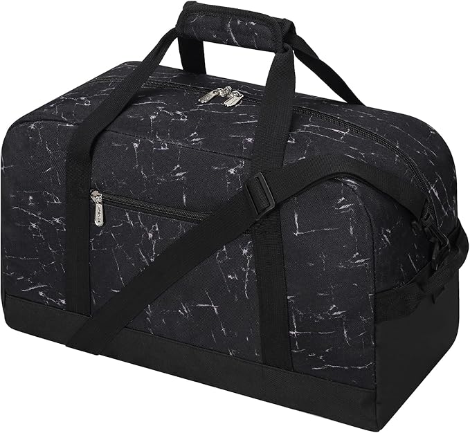 Small Gym Bag 18 inch Carry On Duffel Bag for Weekender Travel - Marble Black