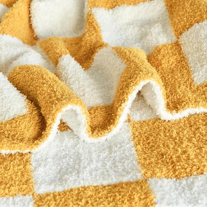 Checkered Blanket, Cozy Soft Throw Blankets for Couch Bed, Fluffy Plaid Lightweight Comfy Travel Picnic Blanket Gifts for Sofa Chair Living Room Camping (Yellow, Throw 50"x60")