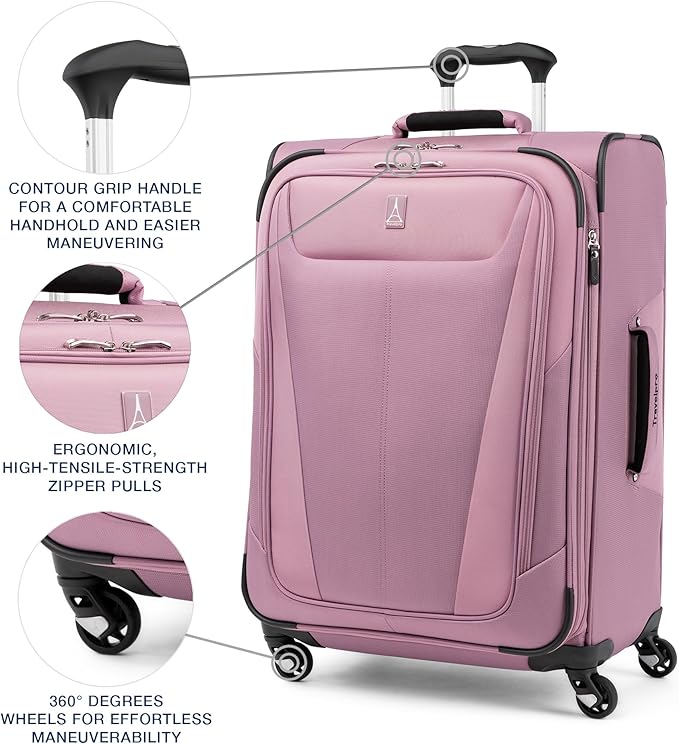 Travelpro Maxlite 5 Softside Expandable Luggage with 4 Spinner Wheels, Lightweight Suitcase, Men and Women, Orchid Pink Purple, Checked-Medium 25-Inch