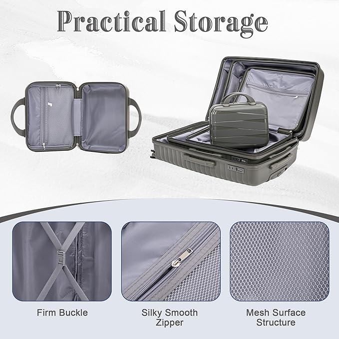 Hardside 4 Luggage Sets, Lightweight Wave Suit Case with Spinner Wheels