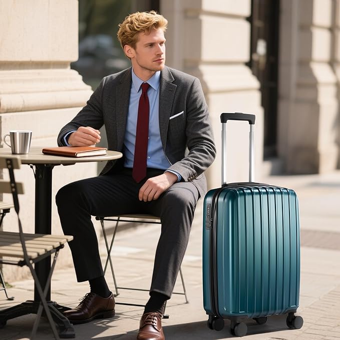 Luggage Sets 3 Piece, Hardside Lightweight Suitcase sets with Spinner Wheels, Large Checked Travel Suitcase for Family Travel, Suitcases Sets 20 24 28 Inch, GREEN