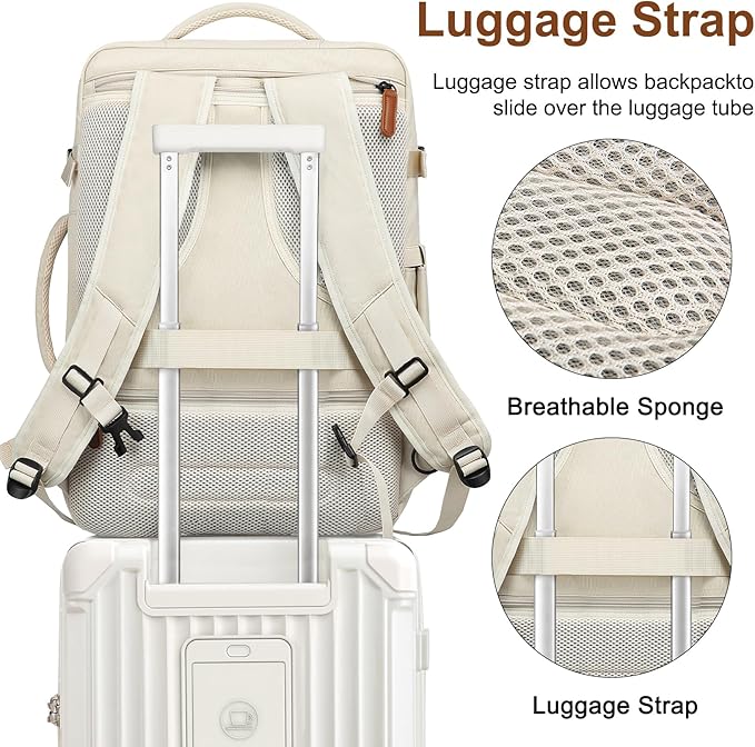 Joyway 20in Carry On Luggage with Cup Holder and USB Port, 25% Expandable Capacity, Smart Suitcase with Anti Slip Wheels and Backpack, Perfect for Men and Women 3 Piece Set White