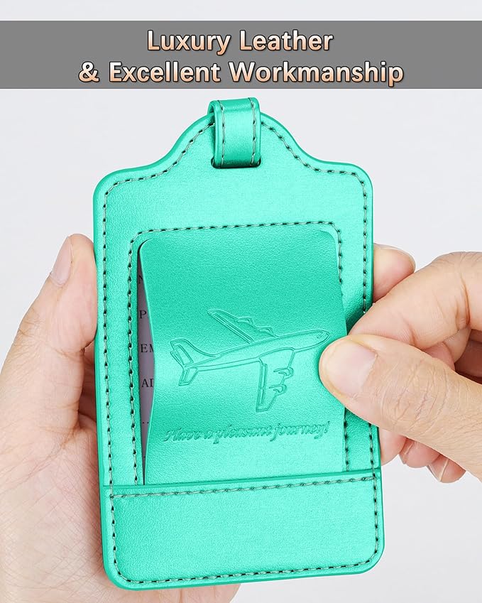 Teskyer Luggage Tags, 3 Pack Premium PU Leather Luggage Tags Privacy Protection Travel Bag Labels Suitcase Tags