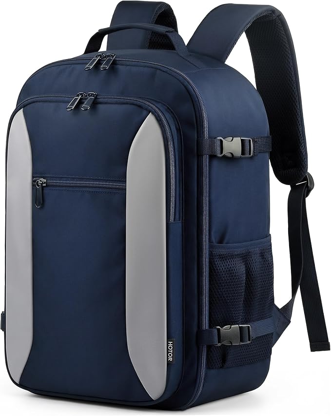 HOTOR Travel Backpack - TSA-Friendly Carry-On Backpack for Men & Women, Internal Luggage Straps & Waterproof Pocket, Perfect for Travel Essentials, Work, Commuting, 16.9" x 11.4" x 7.9", Blue