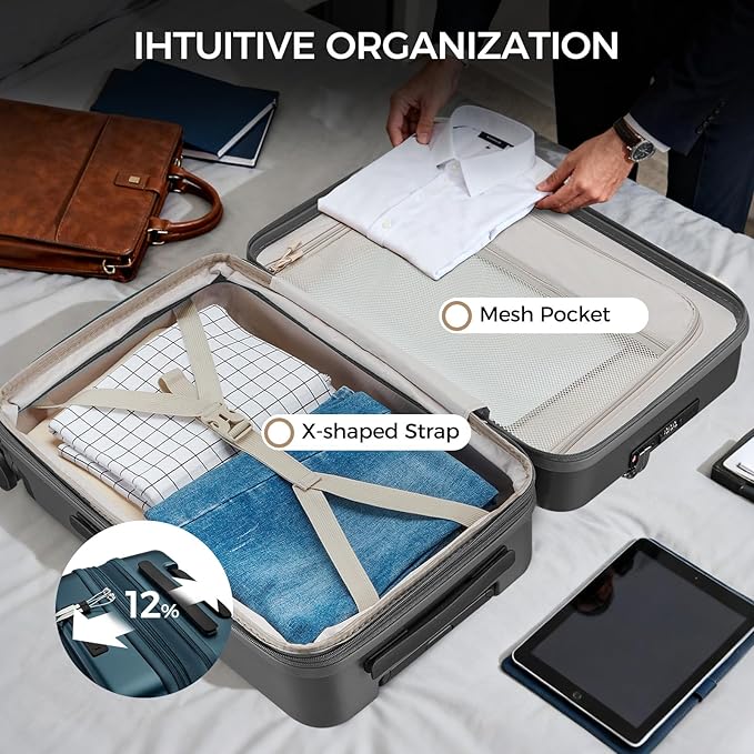 Carry on Luggage Top opening Suitcases, Expandable with Cup Holder and USB Charging Port,Lightweight with Front Pocket Rolling Suitcases with Spinner Wheels