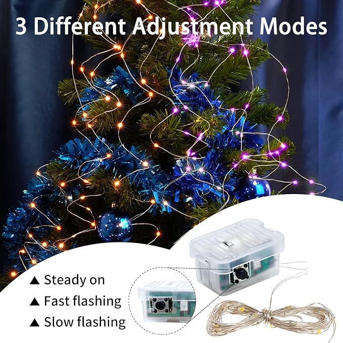 100 Pack Fairy Lights 7Ft 20 LED Twinkle String Lights Battery Operated Waterproof Firefly Starry for Mason Jar Party Wedding Christmas Valentines Day,Orange&Purple