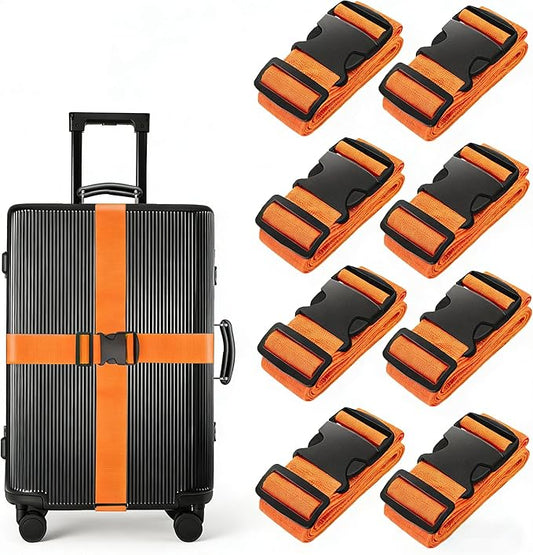 BILIONE Luggage Straps, 79" Long Belts Keep Suitcase Secure While Traveling, TSA Approved Add a Bag Premium Accessory for Travel Bag Closure (Orange, 8Pcs)