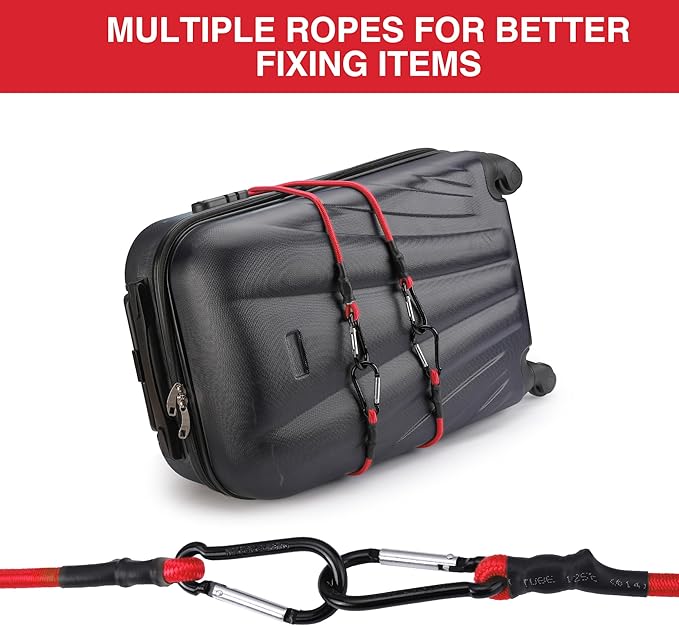 WORKPRO 24 Inch Bungee Cords with Hooks, 4 Pack Superior Rubber Heavy Duty Bungee Straps Strong Elastic Rope for Outdoor Tent, Luggage Rack, Camping, Cargo, RV, Bike, Transporting, Storage, Red