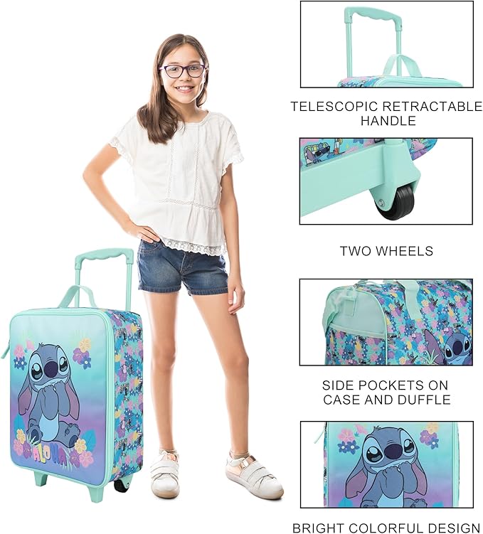 Bioworld Disney's Stitch Kids' 14" 4-Piece Travel Value Set Carry on Luggage
