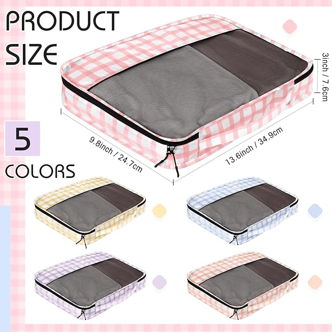 5 Pcs Packing Cubes for Suitcase Large Travel Cubes Carry on Luggage Organizer Bags for Clothes Accessories(S,Plaid)