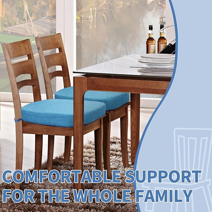 BUYUE Thickened 2.5" Dining Chair Cushions Set of 4, U-Shape High Density Foam Comfortable Chair Pads for Kitchen, Slip Resistant Indoor Seat Cushions (4 PCS, Light Blue)