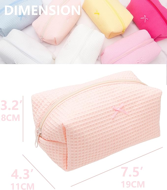 6PCS Cozy Makeup Bag Travel Cosmetic Bag for Women Soft Toiletry Bag Aesthetic Makeup Organizer Portable Large Zipper Pouch for Skincare Beauty Accessories Brushes Waffle Check Light Pink