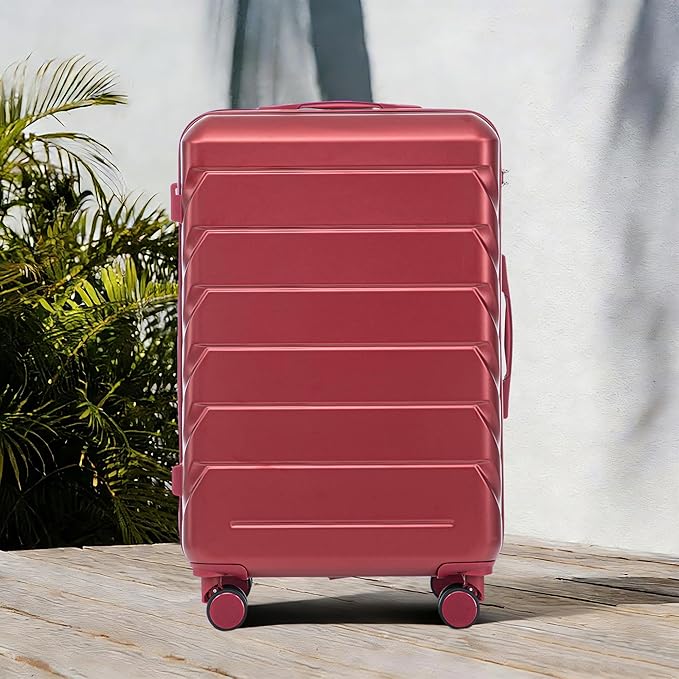 28 Inch Checked-Large Luggage, Lightweight ABS Hard Shell Suitcase with Spinner Wheels, Expandable Travel Luggage with Combination Lock & Side Hooks for Men Women (Red, 28)