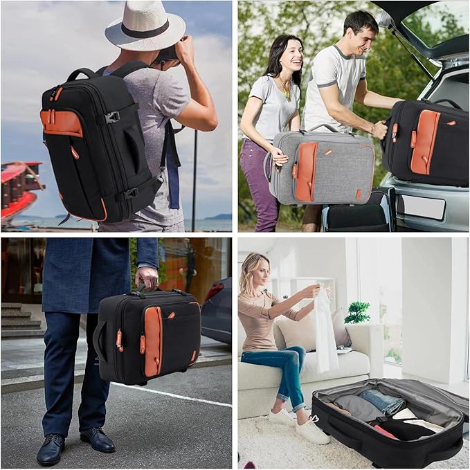 Lumesner Carry on Travel Backpacks, Extra Large 40L Flight Approved Bag for Men & Women,Expandable Suitcase Backpack With 4 Packing Cubes,Water Resistant Luggage Daypack Business Weekender Bag, Black