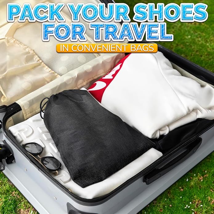 10 Pcs Travel Shoe Bags for Packing in Suitcase – 15.75” x 11.80” Lightweight Breathable Drawstring Shoe Bags for Storage – Dust-Proof Organizer for Sneakers, Heels, Sandals, Gym and Dance Shoes