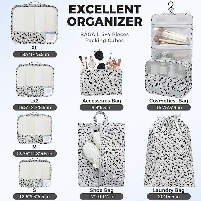 BAGAIL 9 Set Packing Cubes with Packing List Luggage Packing Organizers for Travel Accessories