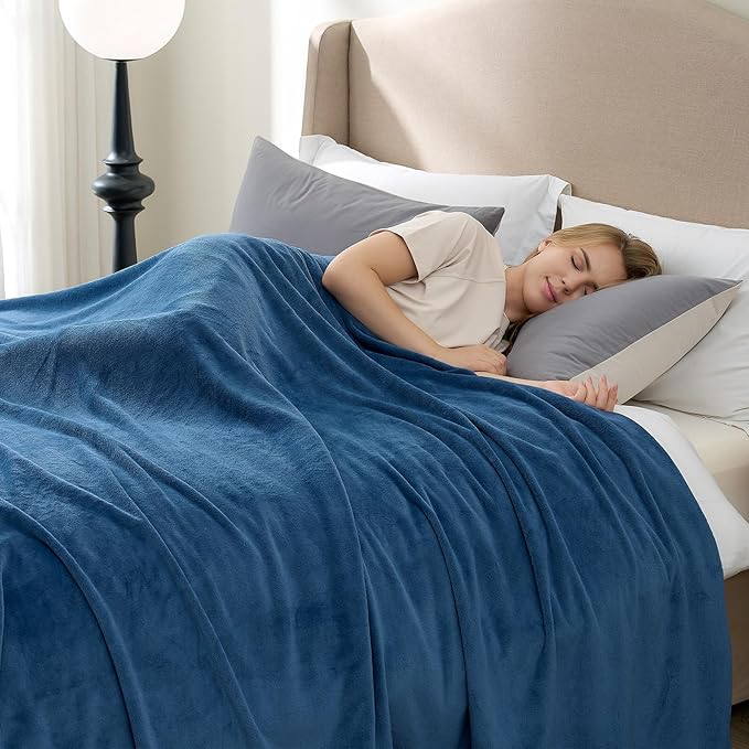 Hansleep Fleece Mineral Blue King Blanket, Flannel Fuzzy Plush Cozy Blanket for All Seasons, Mineral Blue, King 90x108 Inches