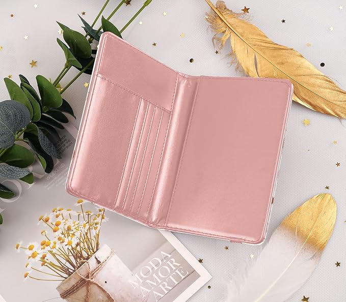 Passport Holder Cover,Traveling Passport Case Cute Passport Wallet for Women,Gold Pink Marble