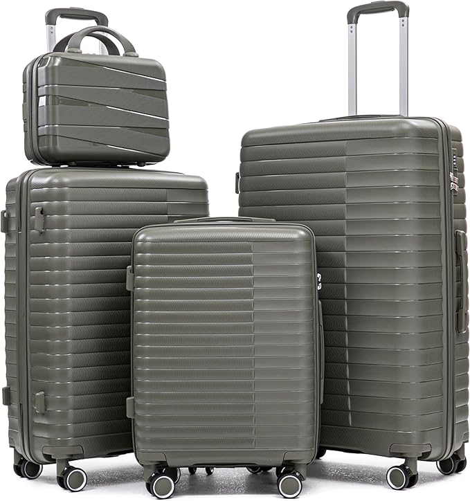 Hardside 4 Luggage Sets, Lightweight Wave Suit Case with Spinner Wheels