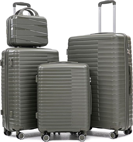 Hardside 4 Luggage Sets, Lightweight Wave Suit Case with Spinner Wheels