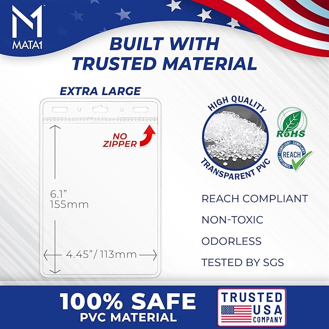 Mata1-USA Extra-Thick Plastic X-Large Vertical Card Protector (Clear, 4x6 Inch, 100 Pack), Large Size No Zipper ID Passport Holder