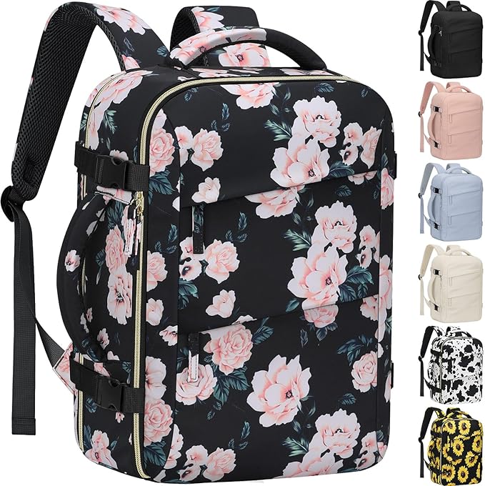 Carry on Backpack for Women TSA Approved 15.6 Inch Travel Laptop Backpack for Women Travel Essentials Foldable Womens Travel Backpack Suitcase Pink Floral