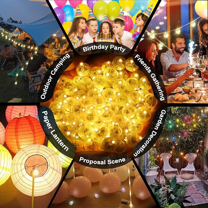 200pcs Warm White Balloon Lights, Round LED Mini Lights for Paper Lantern Balloon Birthday Party Event Indoor Outdoor Wedding Decoration Halloween Christmas Supplies