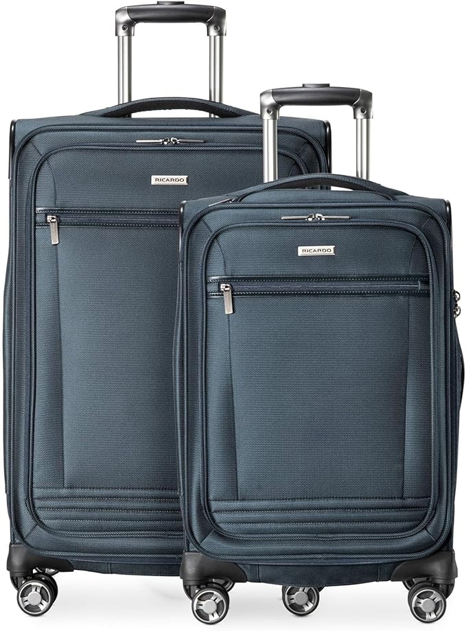 Ricardo Beverly Hills Avalon Softside 2-Piece Luggage Set Made with Sustainable 100% Recycled PET (rPET), Lightweight, Eco-Friendly Travel, Expandable, Dual Spinner Wheels, Storm Blue, (20" & 28")