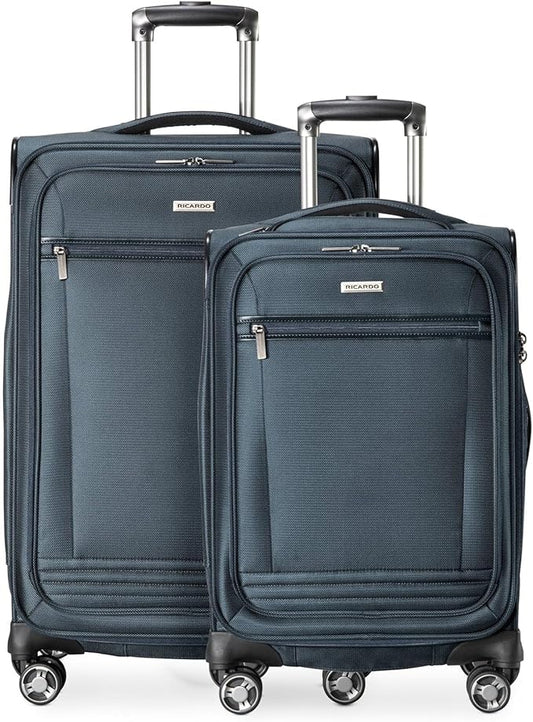 Ricardo Beverly Hills Avalon Softside 2-Piece Luggage Set Made with Sustainable 100% Recycled PET (rPET), Lightweight, Eco-Friendly Travel, Expandable, Dual Spinner Wheels, Storm Blue, (20" & 28")