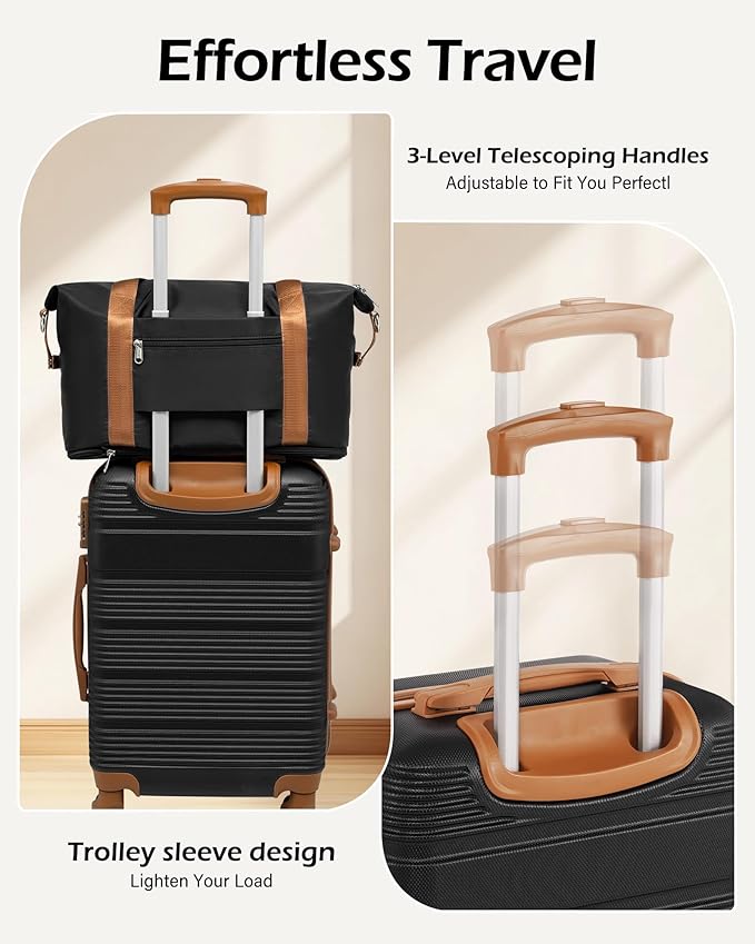 LONG VACATION 3 Piece Carry On Luggage Set 20 Inch Carry on Suitcase with Spinner Wheels, ABS+PC Hardshell Suitcase set with TSA Lock & YKK Zipper
