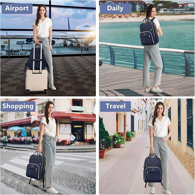 Laptop Backpack for Women Work Bag - 15.6 inch Travel Backpack Purse with USB Charger College Bookbag Waterproof Cute Casual Daypack Fashion Business Computer Backpacks for Teacher Nurse Dark Blue