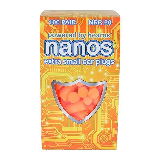HEAROS Nanos Earplugs, X-Small, NRR 28, 100 Pair, PU Foam, Extreme Comfort, Orange (5891)