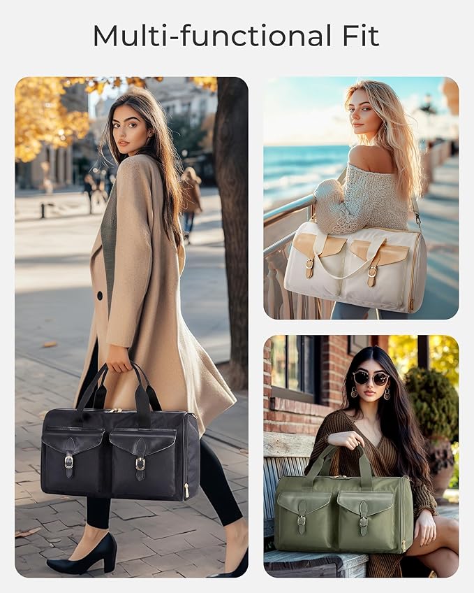 BAGSMART Duffel Bag for Women, Vintage Weekender Bags for Women, Overnight Gym Carry on Personal item for Travel, Beige