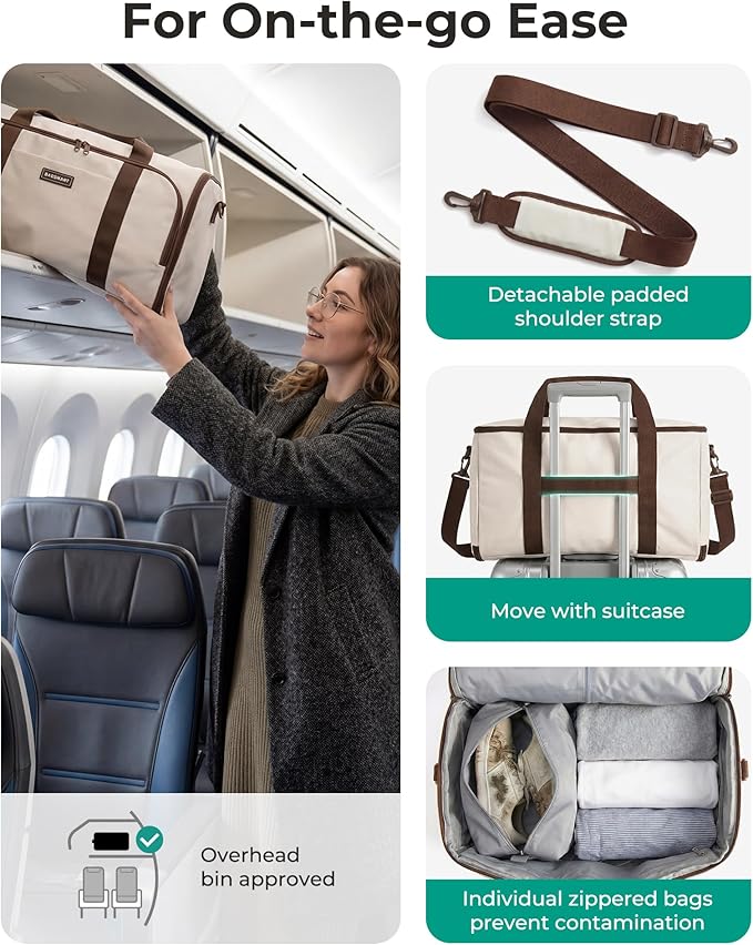 BAGSMART Garment Bag Duffle Bag for Travel Convertible 2 in 1 Suit Bag for Hanging Clothes Carry on Travel Bag with Shoes Bag,Shoulder Strap Weekender for Dresses, Coats, Shirts (White)