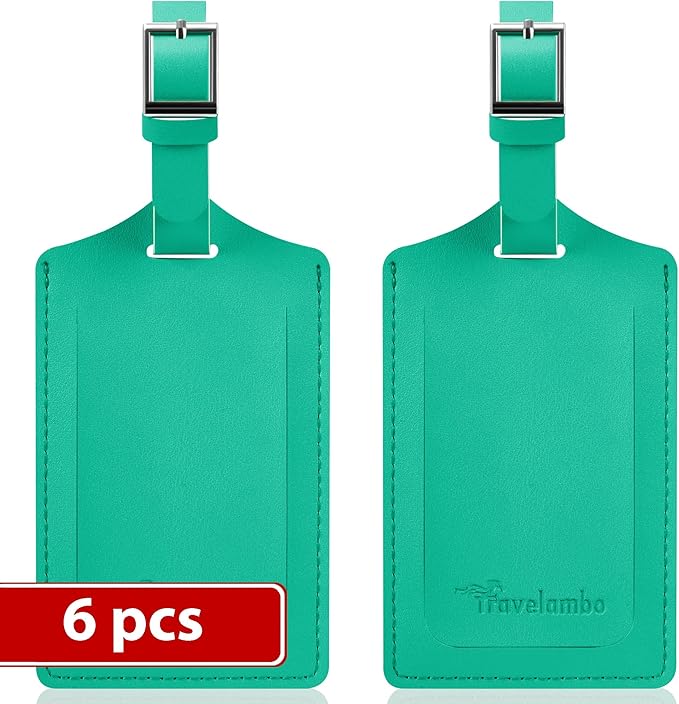 Travelambo Luggage Tags for Suitcases Faux Leather Privacy Protection 6 Pack Bag Tags Travel Accessories Essential, Blooming Green
