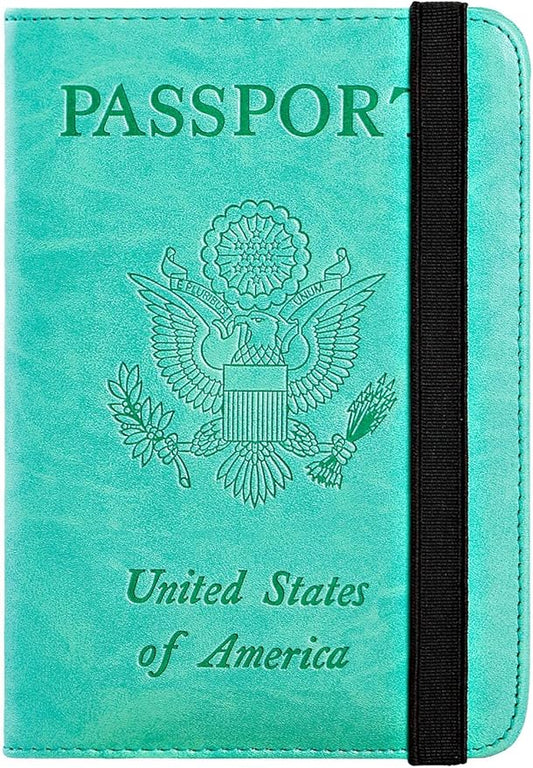 Passport Holder Cover Wallet Travel Essentials RFID Blocking Leather Card Case International Must Haves Travel Accessories for Women Men(101#Green)