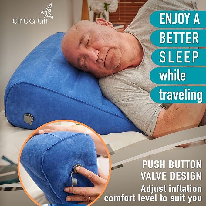 Circa Air Inflatable Wedge Pillow for Traveling - Travel Wedge Pillows for Sleeping in Bed, Acid Reflux, Sleep Apnea, Snoring for Back, Leg Elevation - Blow up Knee Pillow