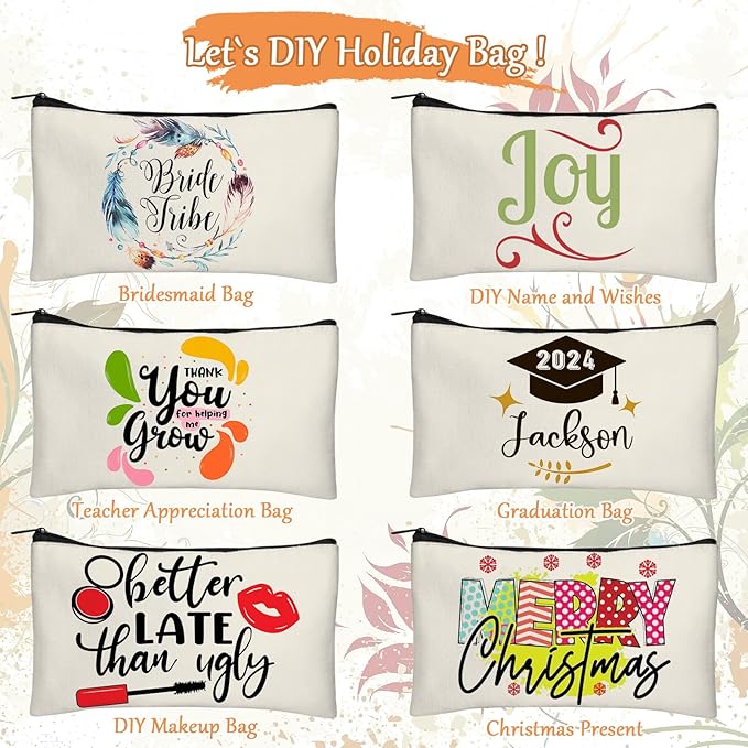 Legigo Blank Canvas Bag Zipper Pouch Makeup Bags Bulk - Multi-Purpose Canvas Pencil Pouch with Sturdy Zipper, Cosmetic Bag Travel Toiletry Bag for DIY Craft Projects, Storage (8.3 x 5 inches)