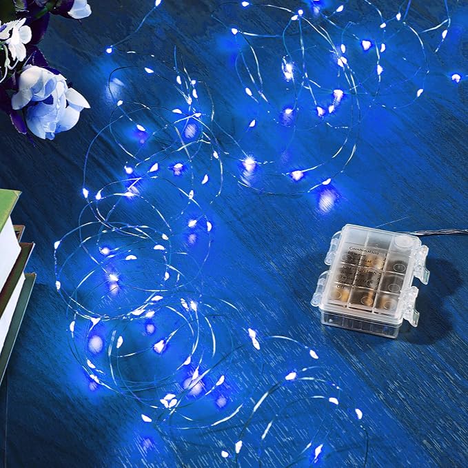 Ariceleo 1 Pack 65.6 Ft. Battery Operated Outdoor String Lights with Remote & Timer, LED Blue Fairy Lights, Waterproof Twinkle Lights for Bedroom, Dorm, Mason Jar, Wedding, Party, Christmas