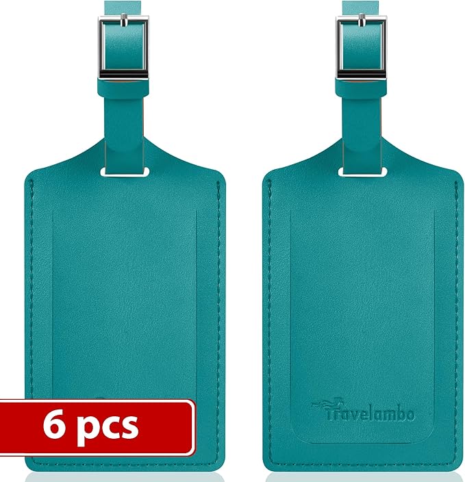 Travelambo Luggage Tags for Suitcases Faux Leather Privacy Protection 6 Pack Bag Tags Travel Accessories Essential, Bright Green